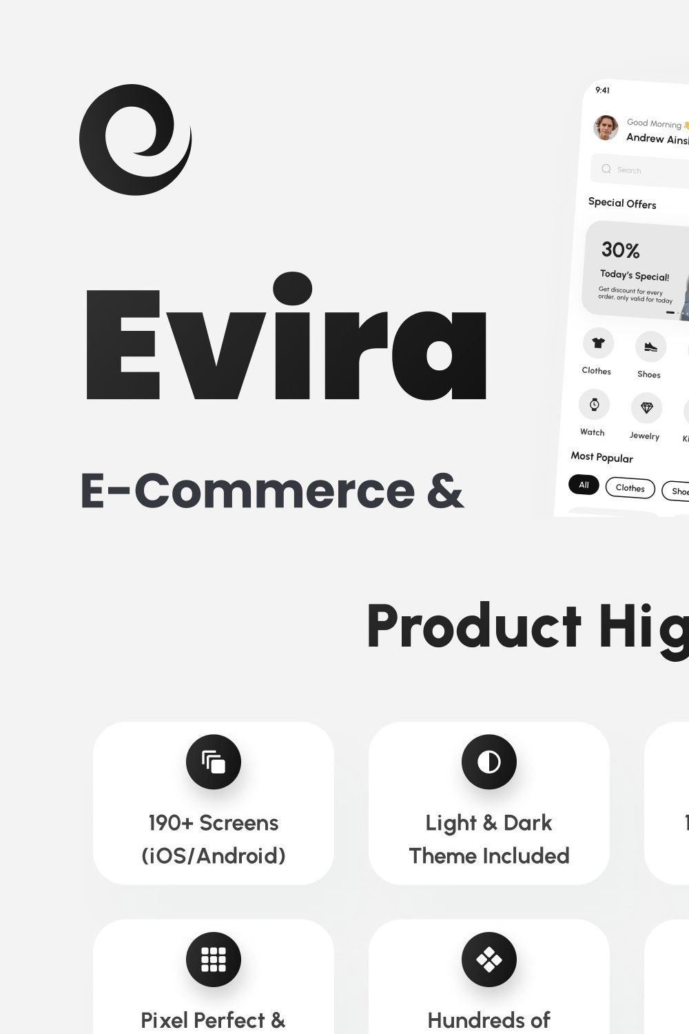 E-Commerce & Online Shop App UI Kit pinterest preview image.