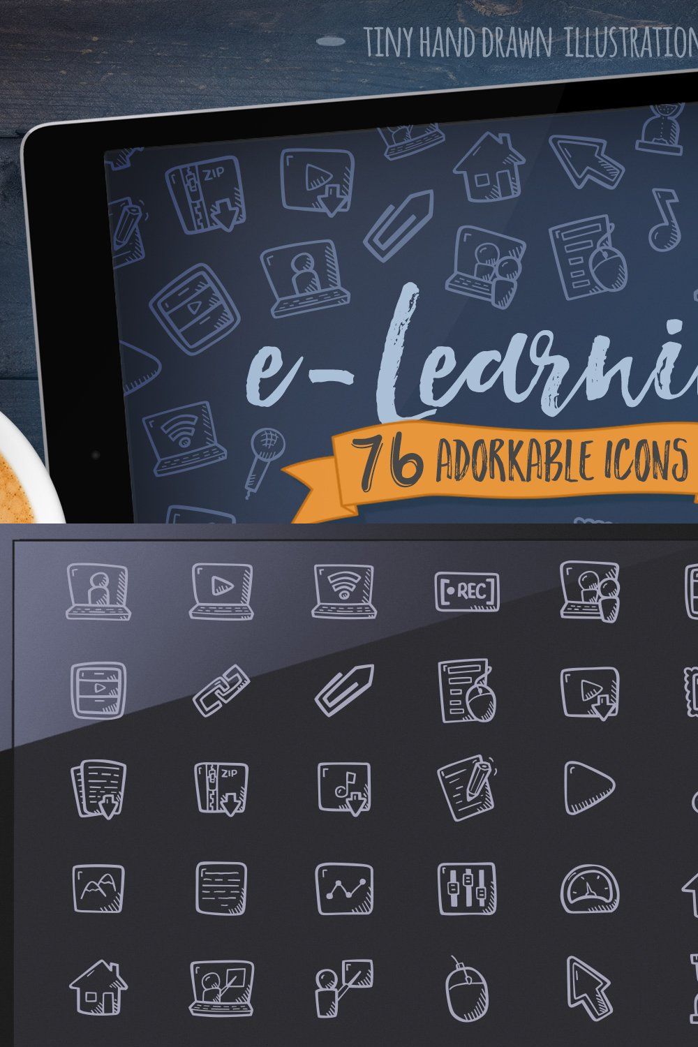 e-Learning Hand Drawn Icons pinterest preview image.