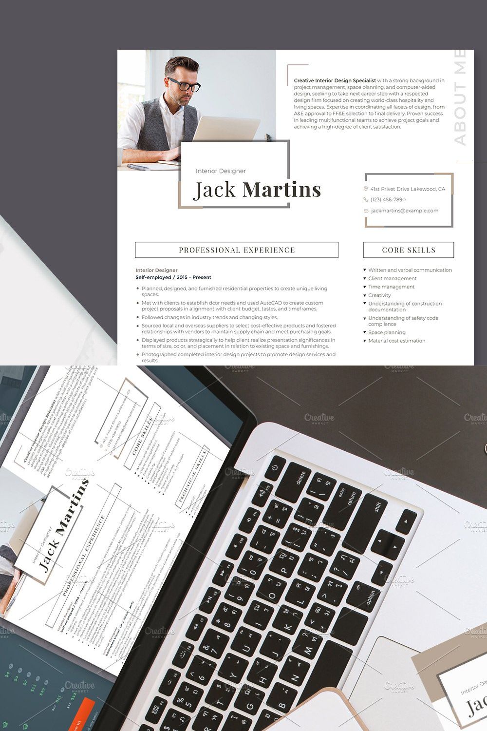 Easy-to-Edit Resume: Interior Design pinterest preview image.