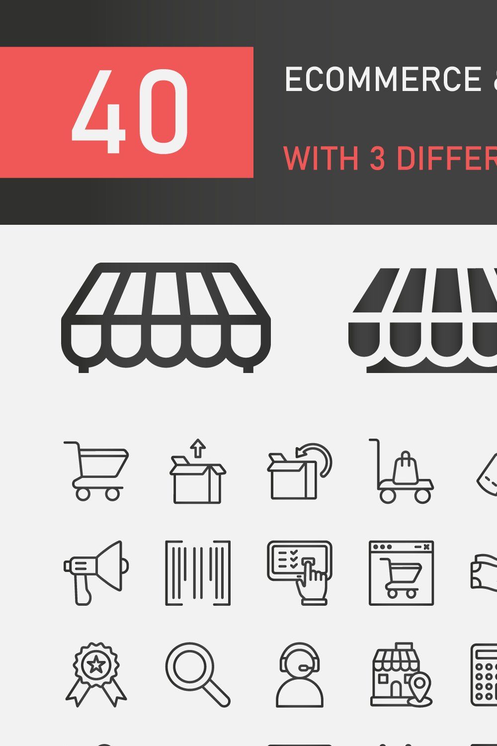 Ecommerce and Shopping Icon Set pinterest preview image.