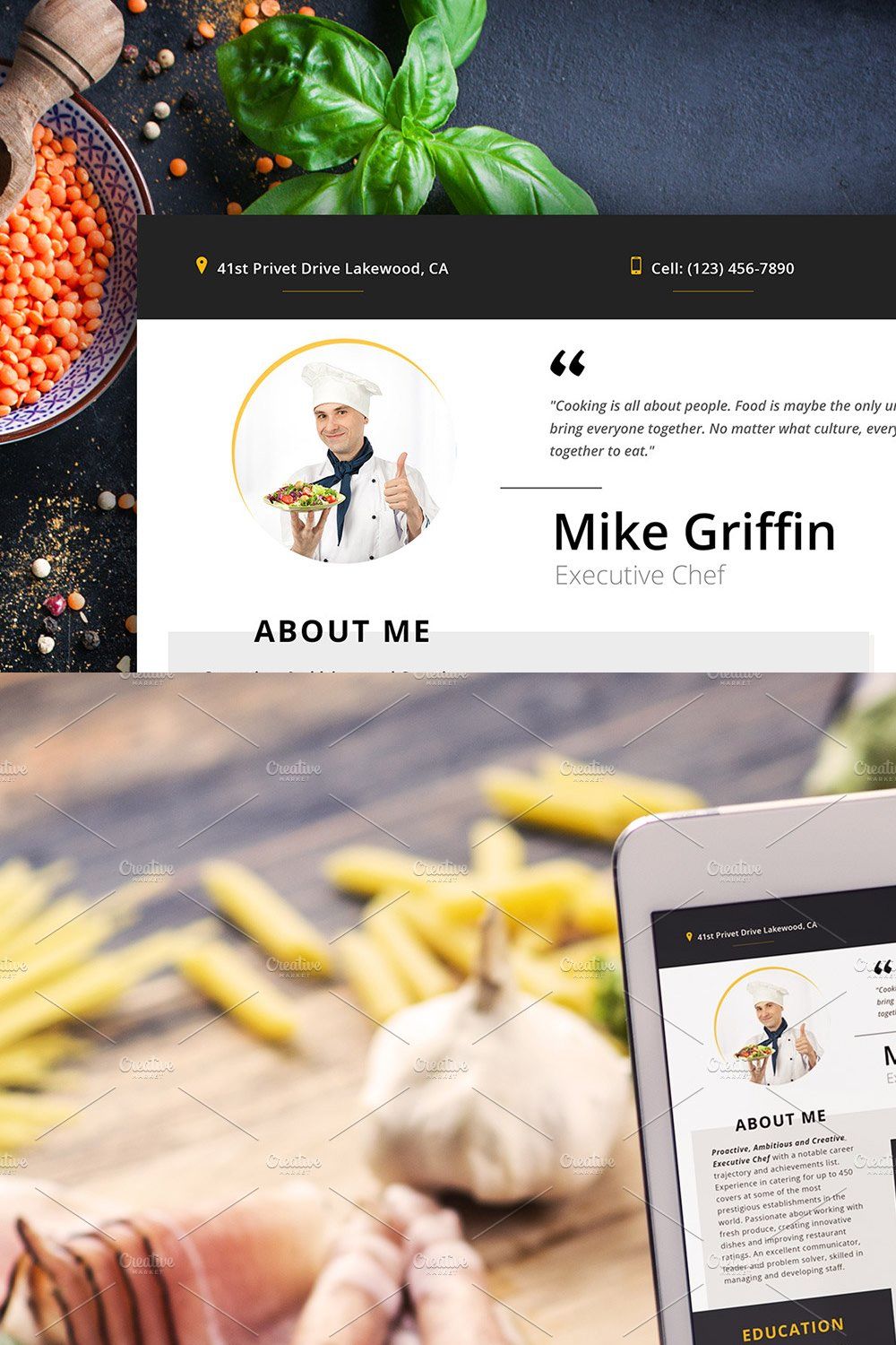 Editable Resume: Executive Chef pinterest preview image.