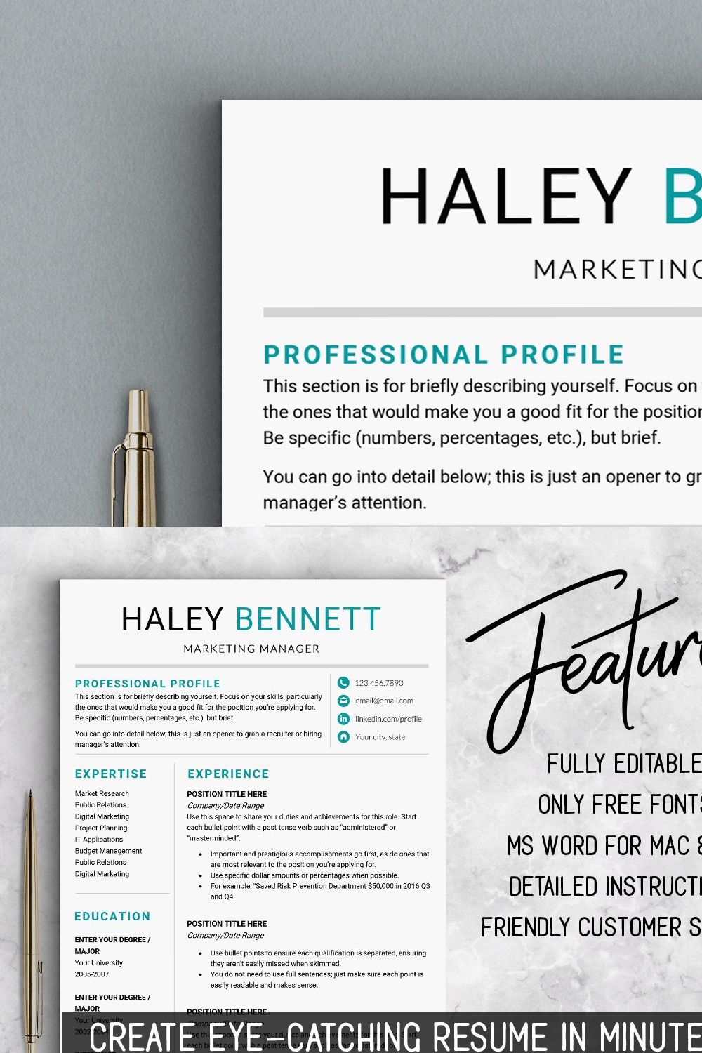 Editable RESUME Template / MS Word pinterest preview image.