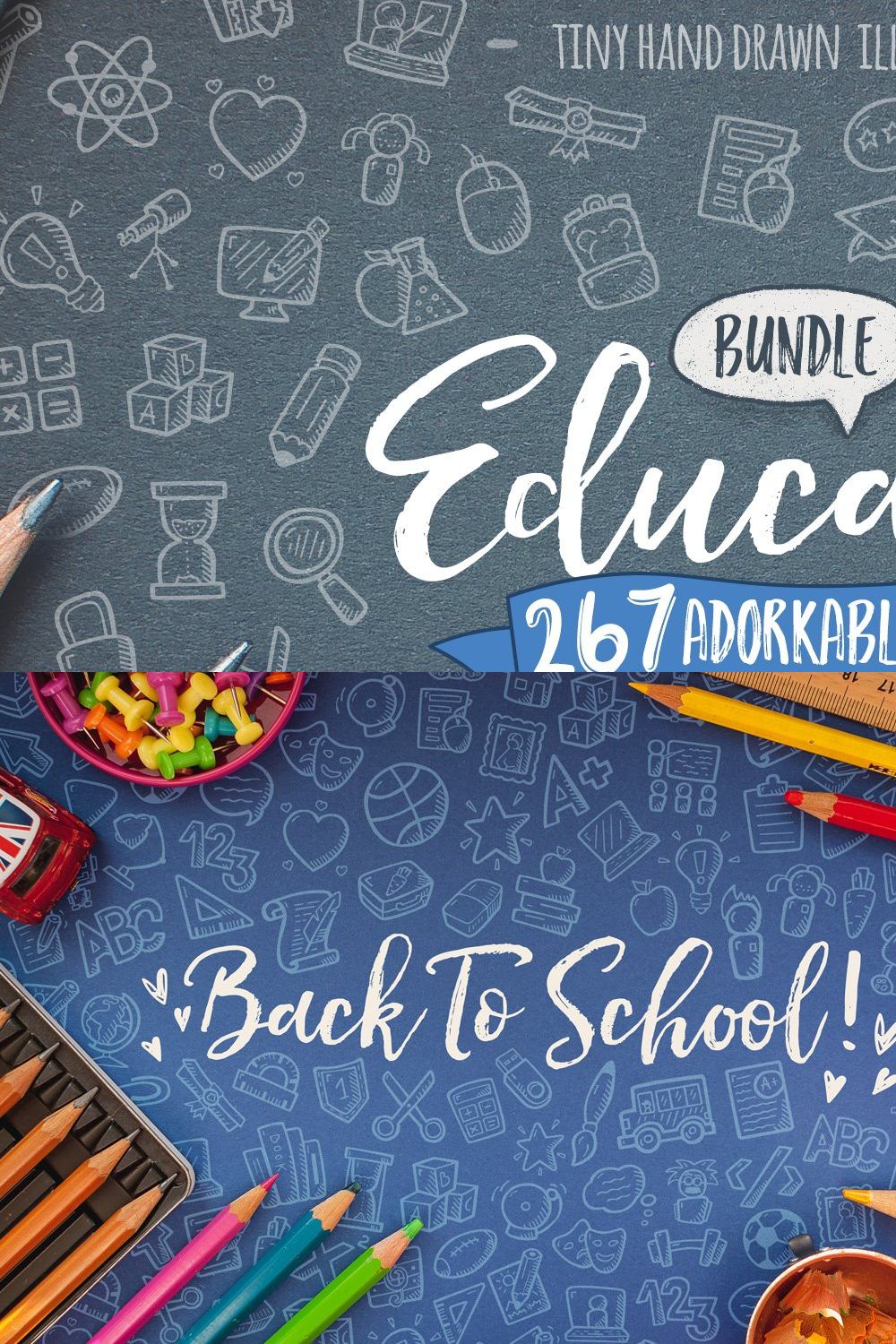 Education Bundle Hand Drawn Icons pinterest preview image.