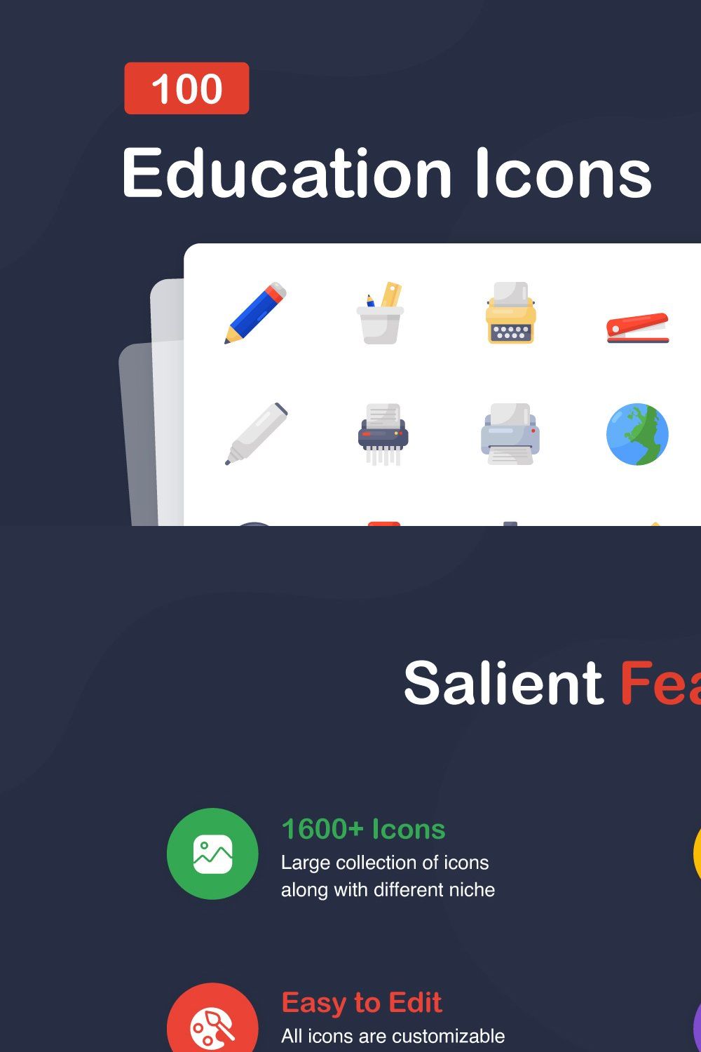 Education Icons in Flat Style pinterest preview image.