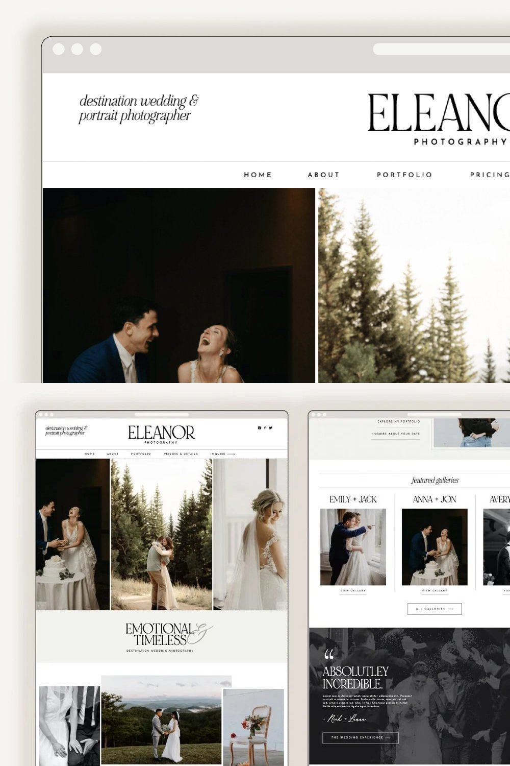 Eleanor Showit Website Template pinterest preview image.