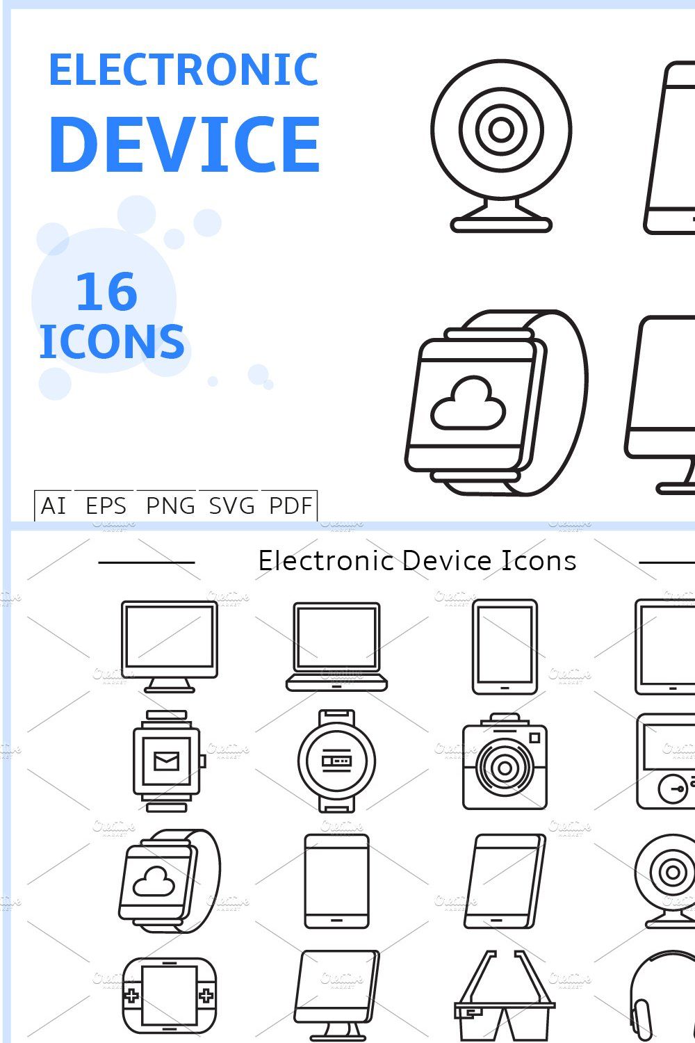 Electronic Device Icons Set pinterest preview image.