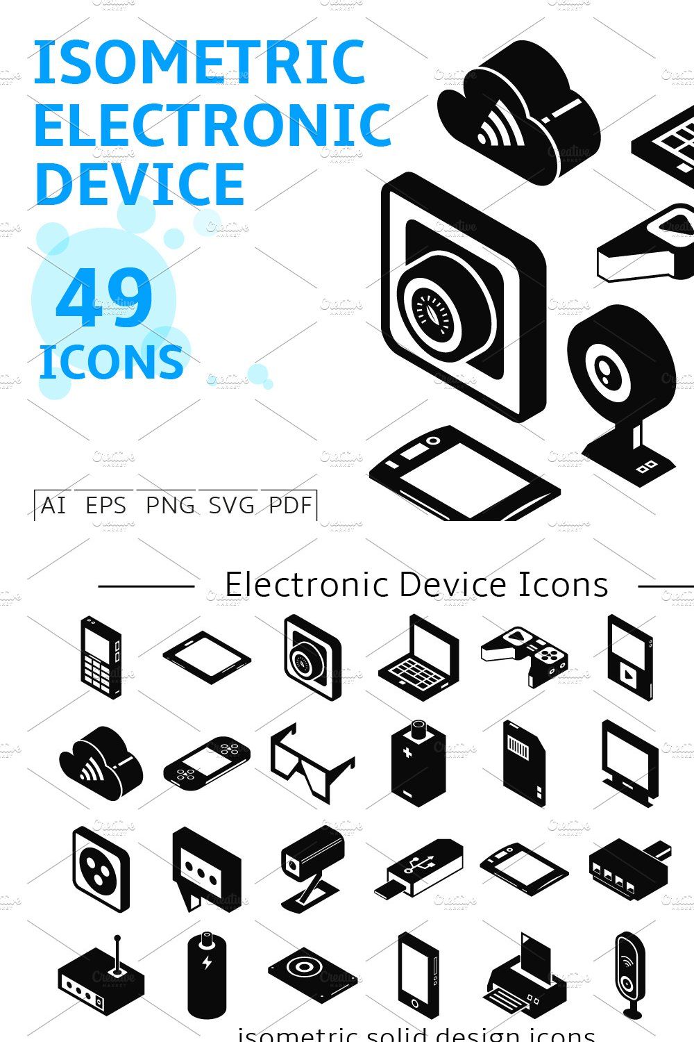 Electronic Device Isometric Icons pinterest preview image.
