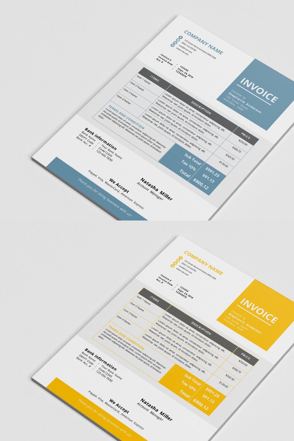 Elegant business Word invoice design pinterest preview image.