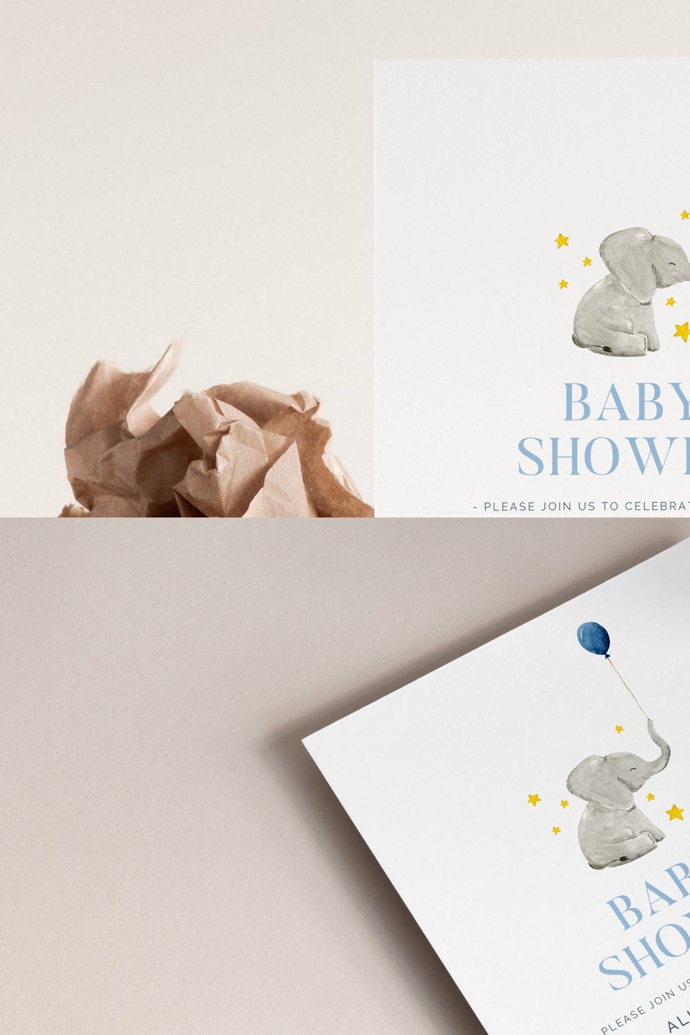 Elephant Baby Shower Invitation pinterest preview image.