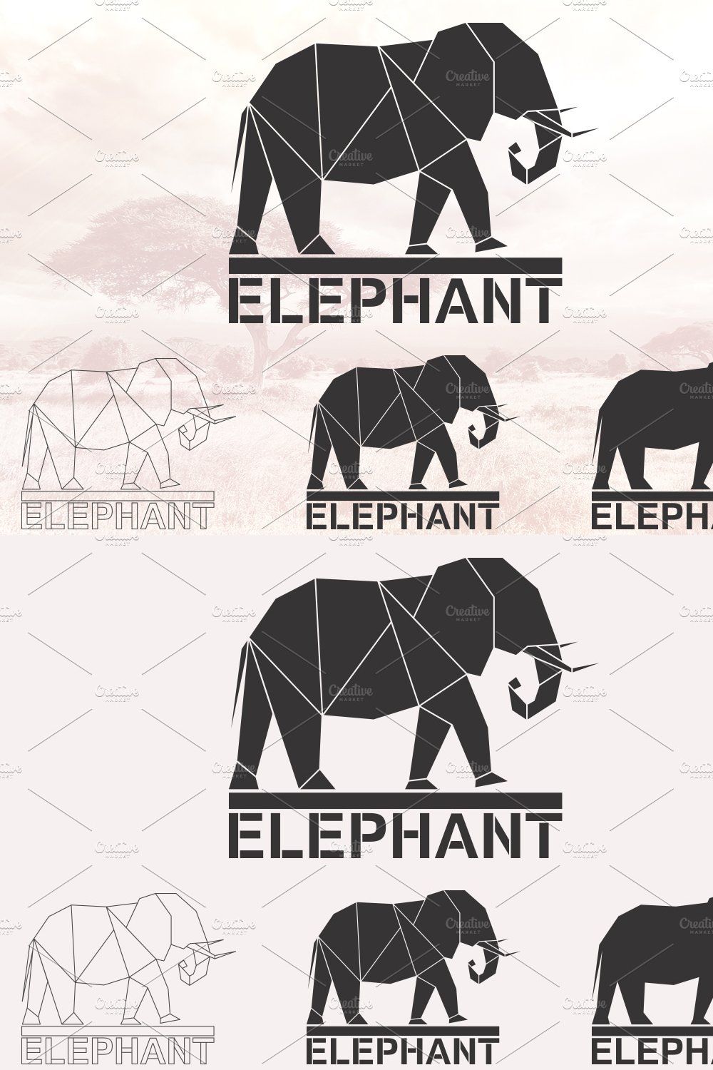 Elephant logo set pinterest preview image.