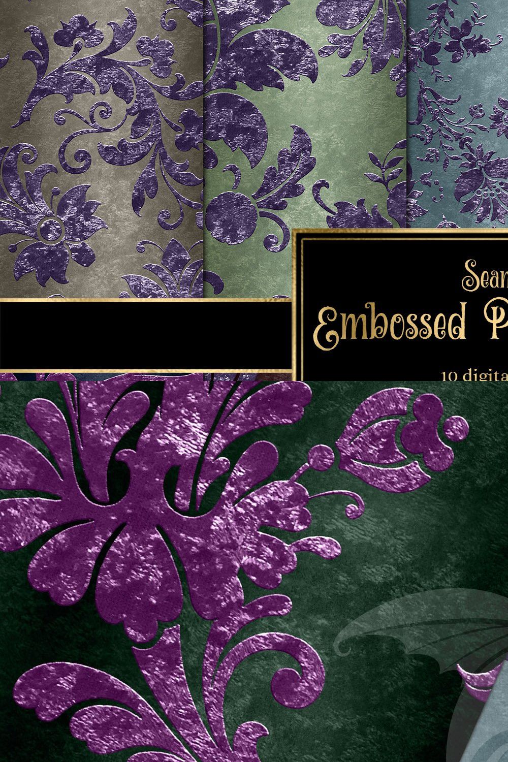 Embossed Purple Velvet Digital Paper pinterest preview image.