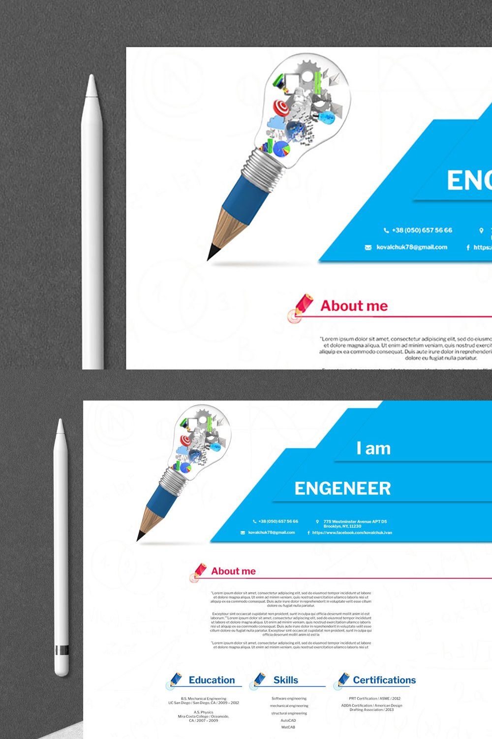 Engineering Resume Template PSD pinterest preview image.