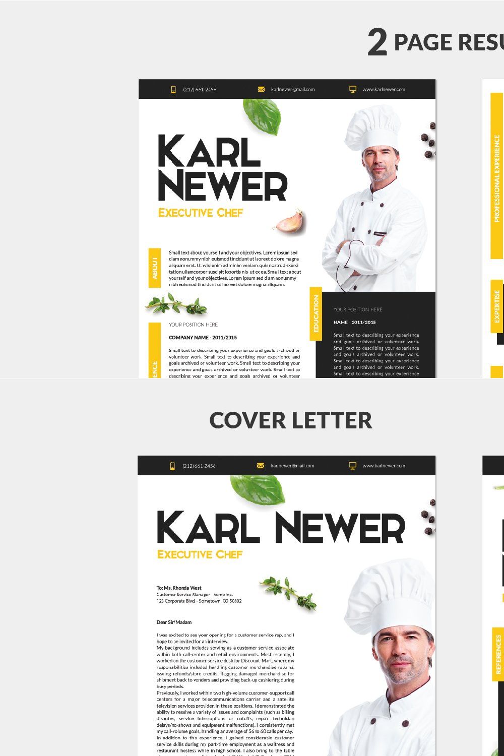 Executive Chef Resume Template pinterest preview image.