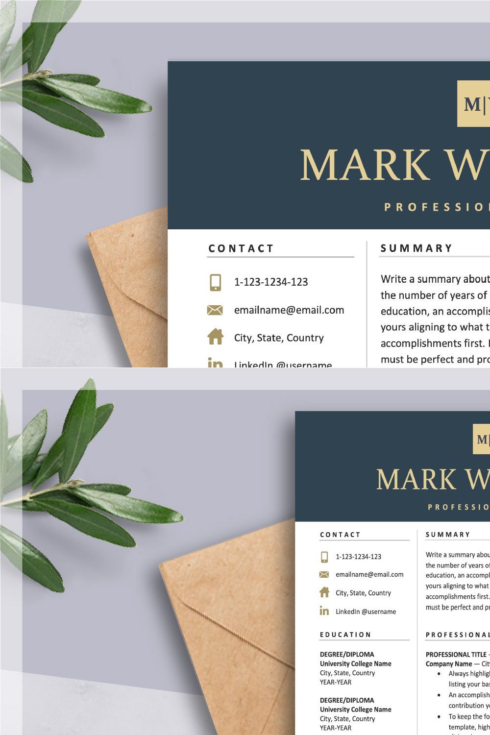 Executive Resume Template Design pinterest preview image.