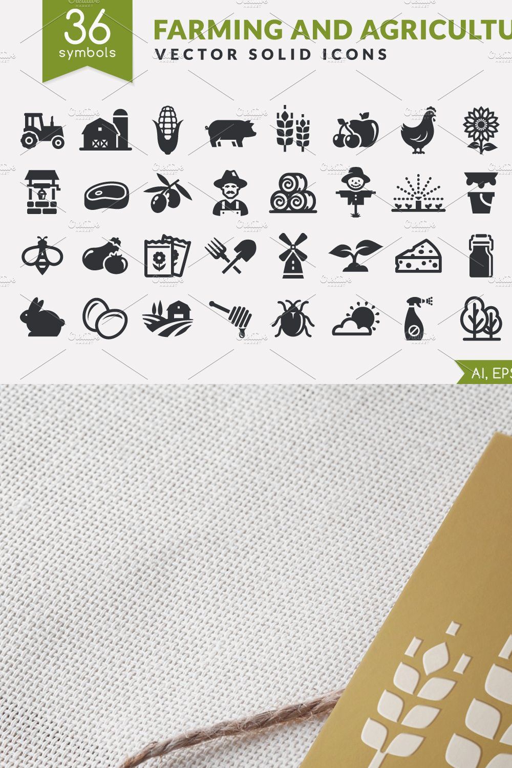 Farm and agriculture icons pinterest preview image.