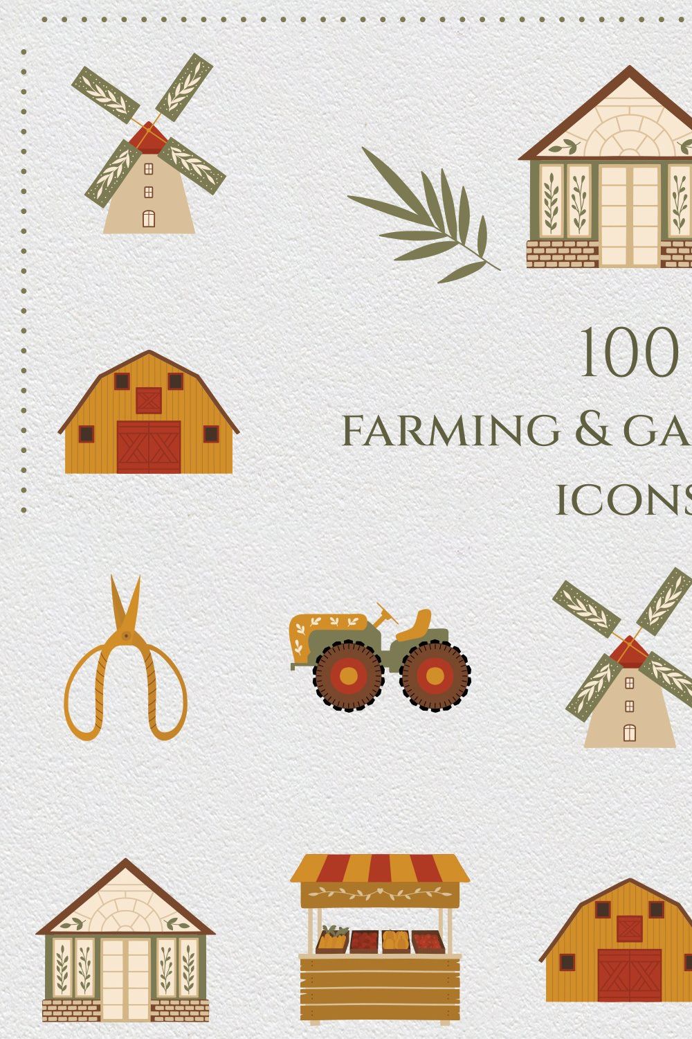 Farming & gardening icon set pinterest preview image.