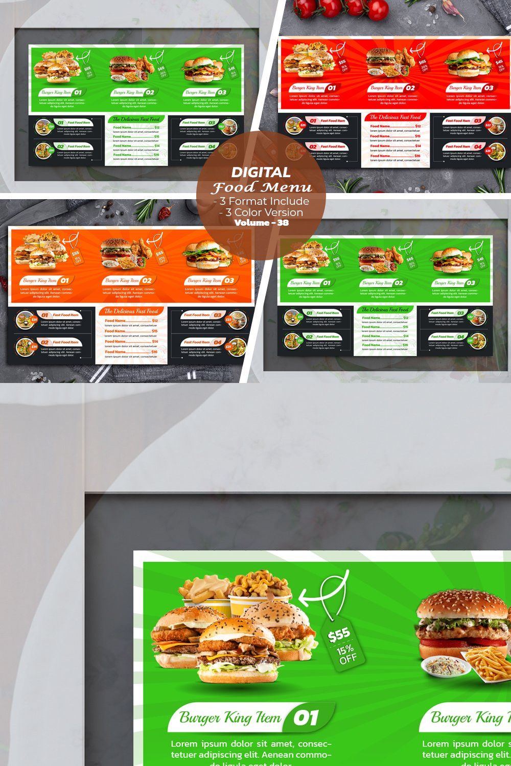 Fast Food Menu Design Template pinterest preview image.