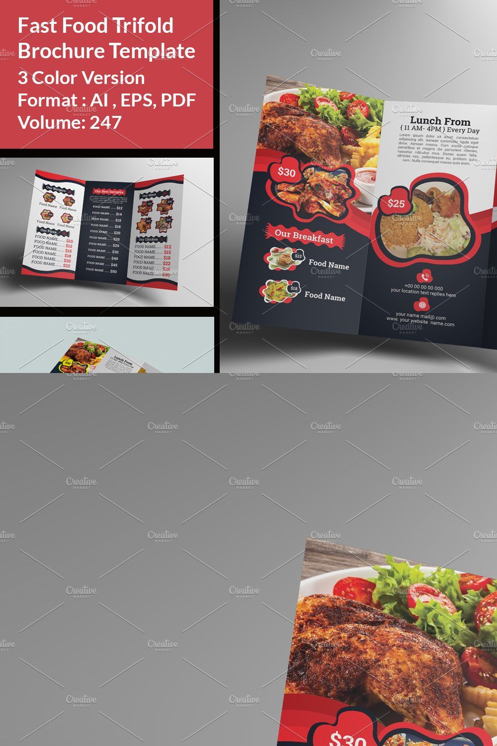 Fast food restaurant menu trifold pinterest preview image.