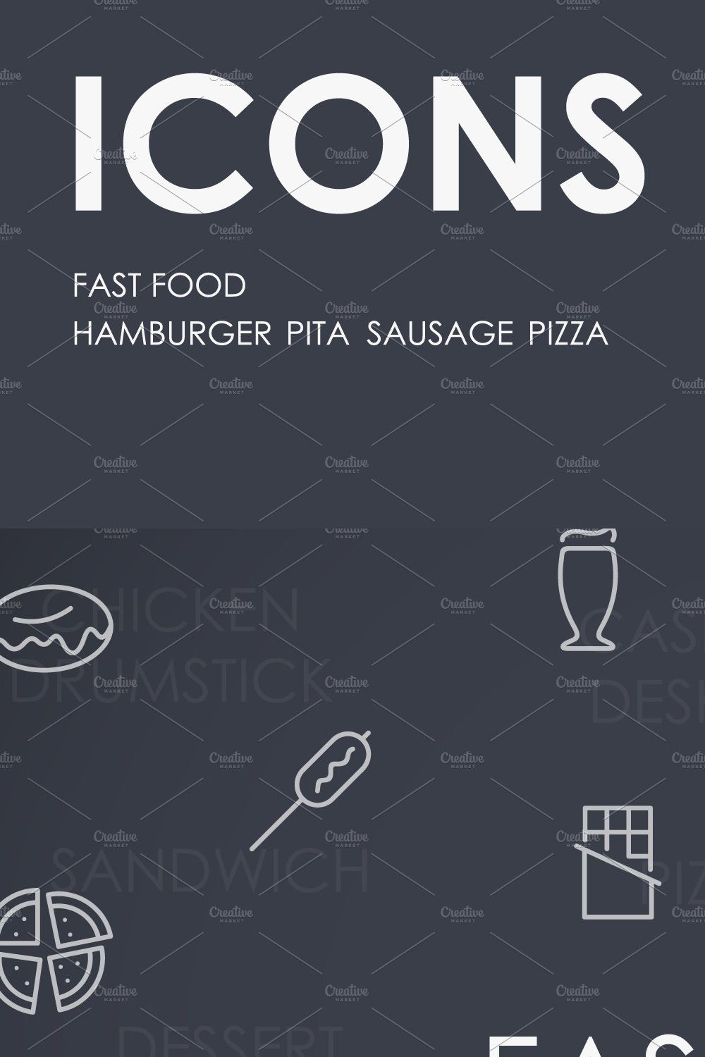 Fast food thinline icons pinterest preview image.