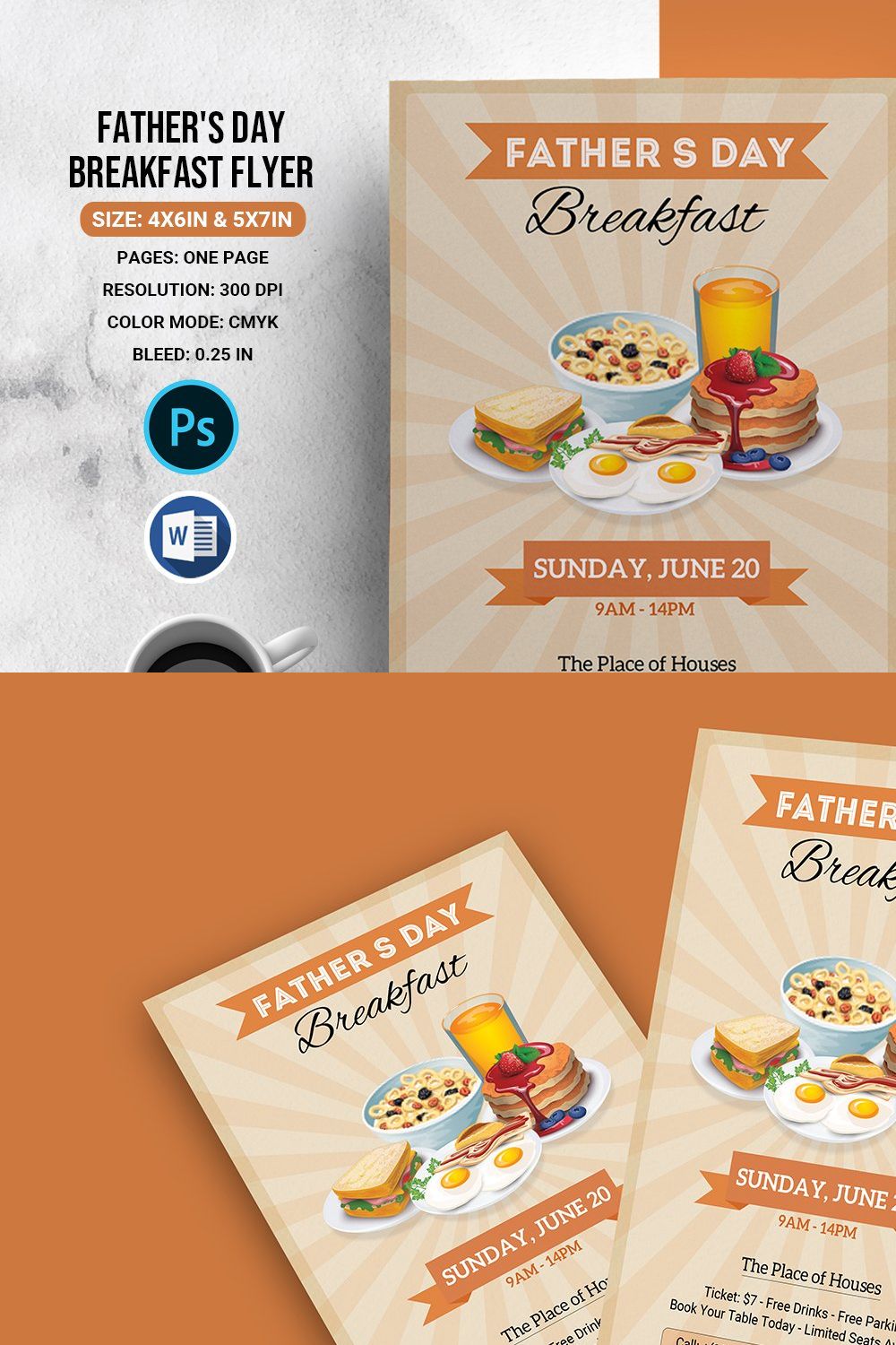 Father's Day Breakfast Flyer V01 pinterest preview image.