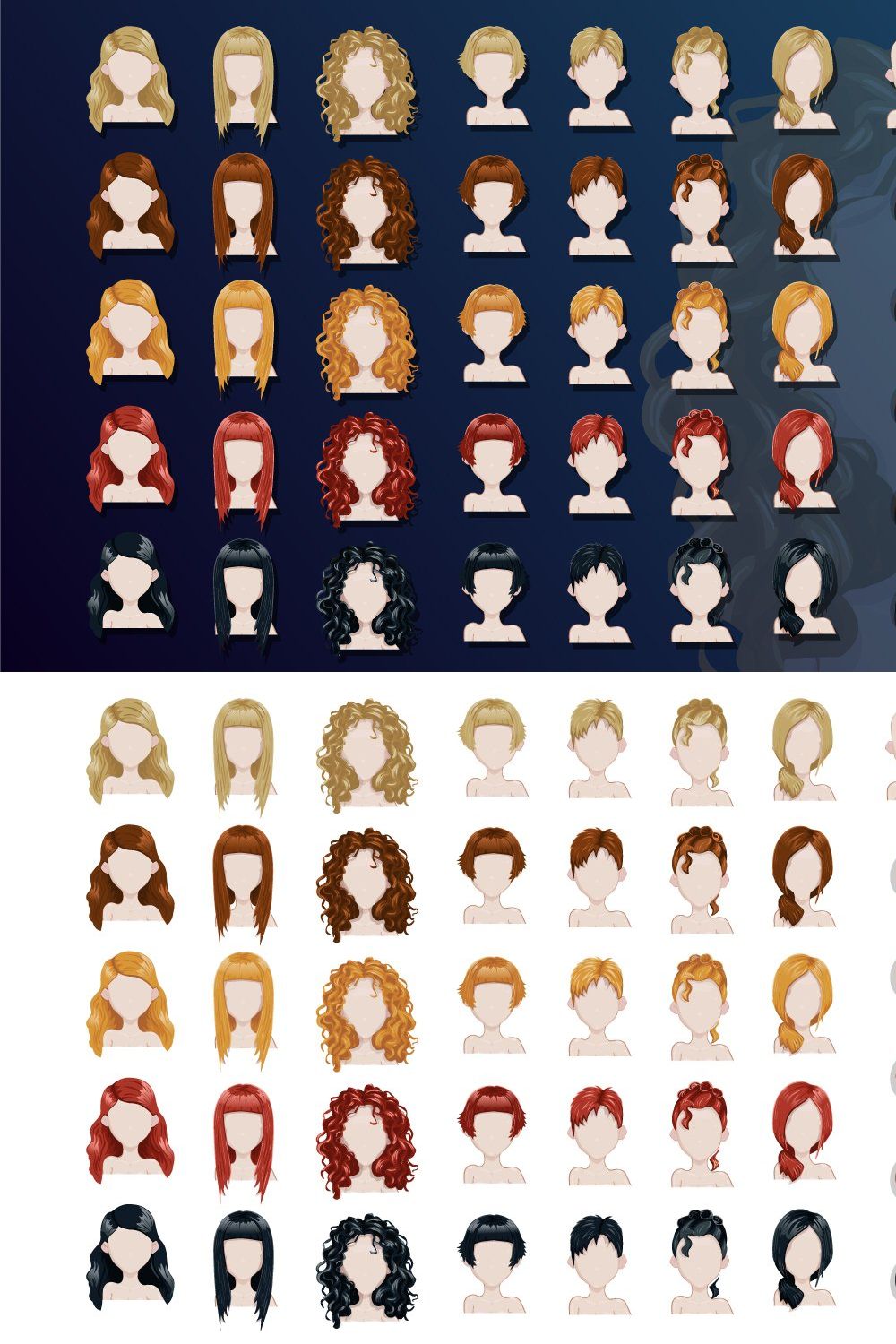 Female trendy hairstyle avatars set pinterest preview image.