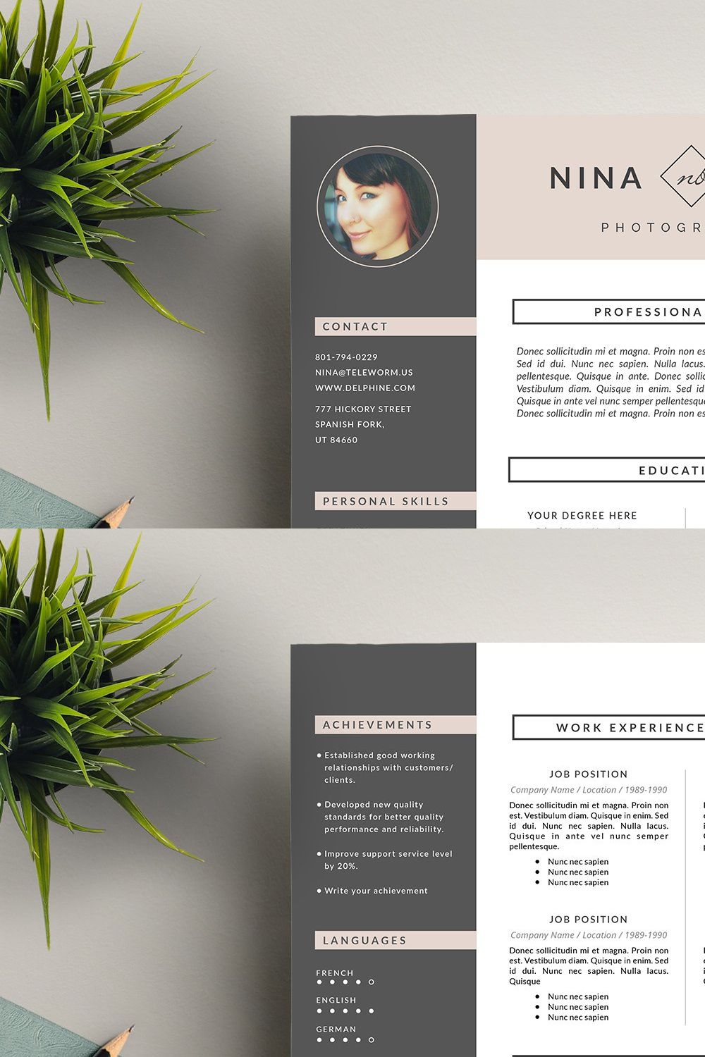 Feminine Resume Design | CV pinterest preview image.