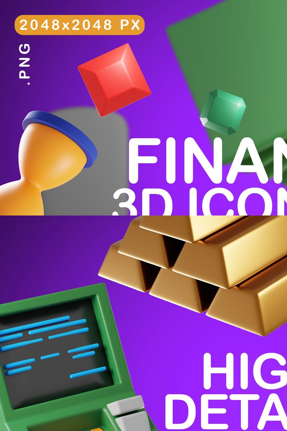 Finance 3D Icon Set pinterest preview image.