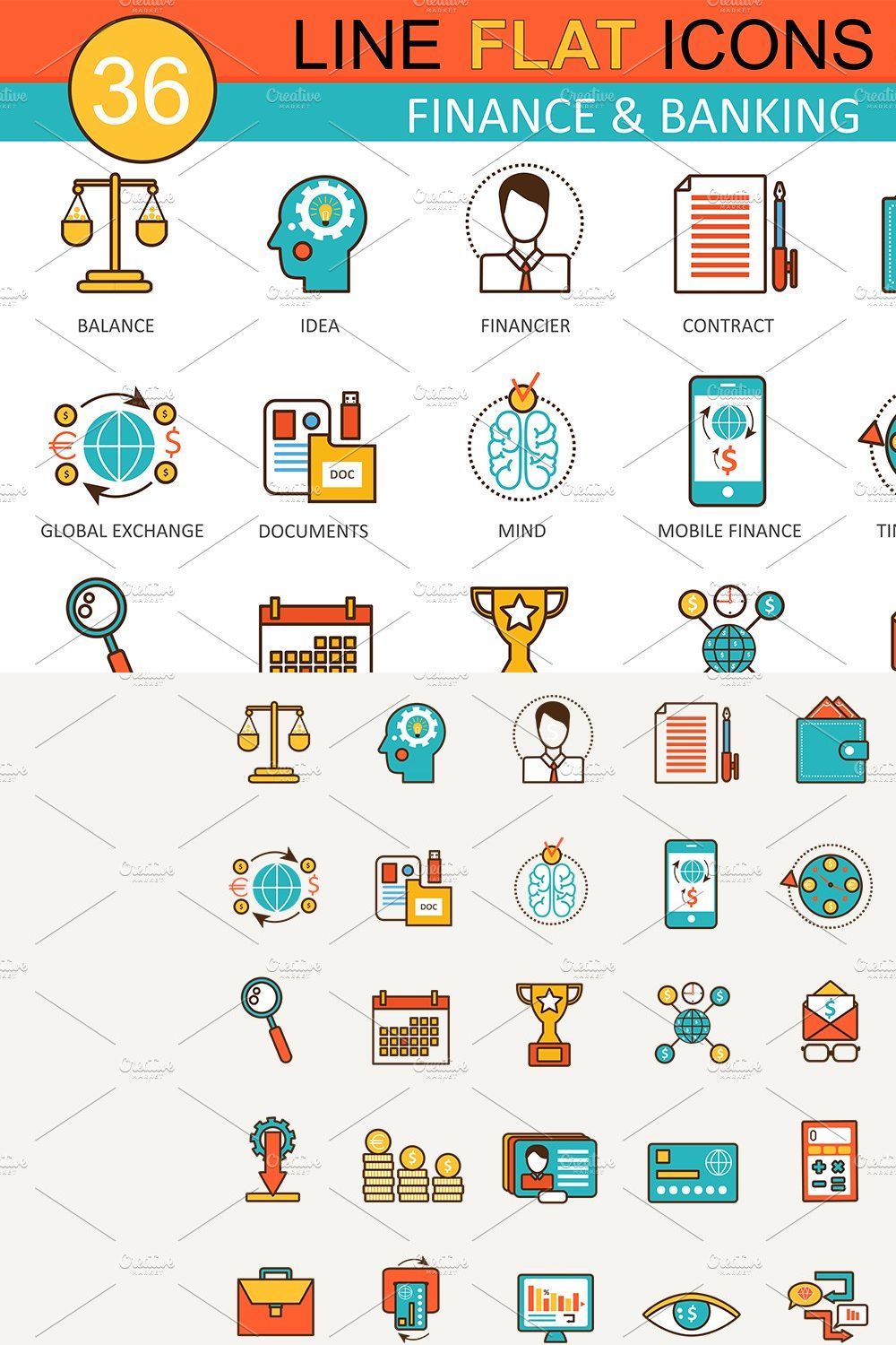 Finance & banking flat line icons pinterest preview image.