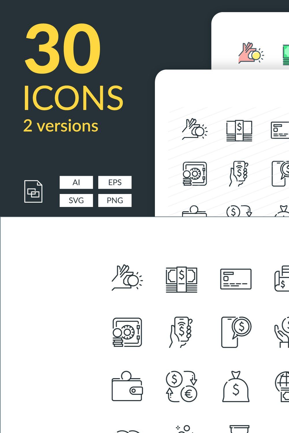 Finance icons pinterest preview image.