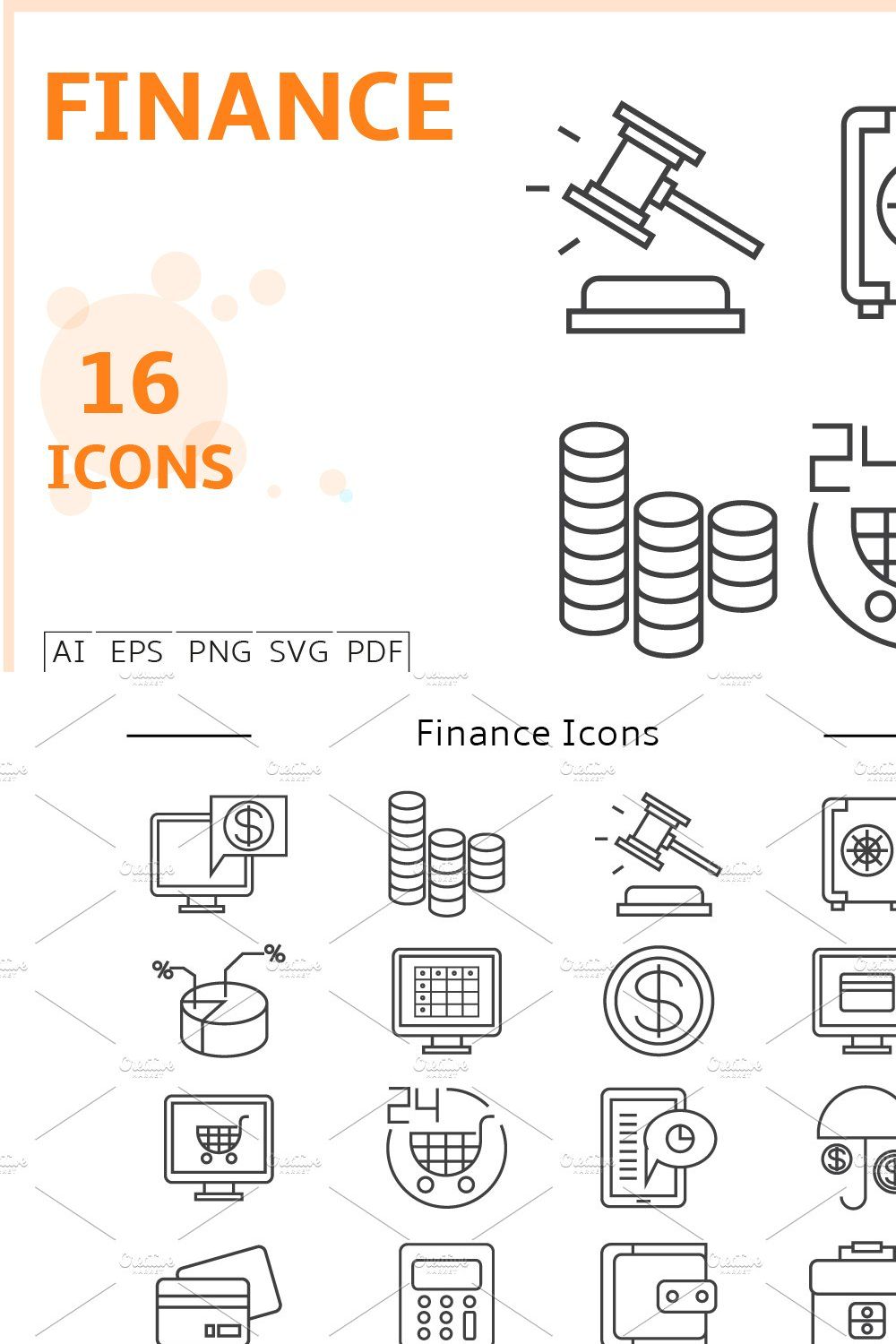 Finance Icons Line Vector pinterest preview image.