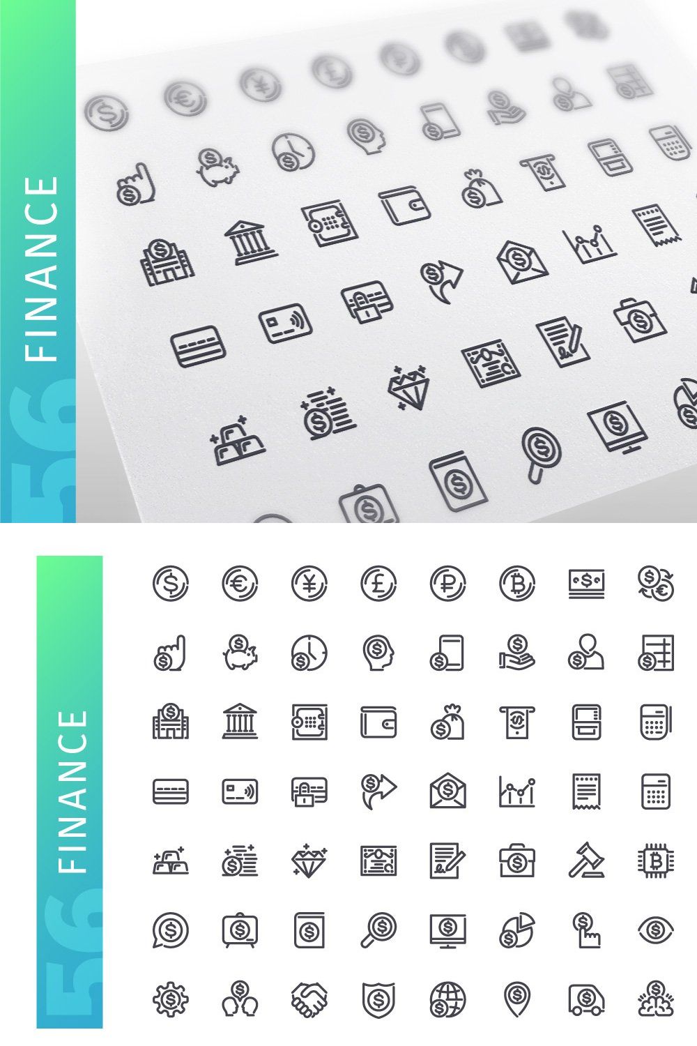 Finance Line Icons Set pinterest preview image.