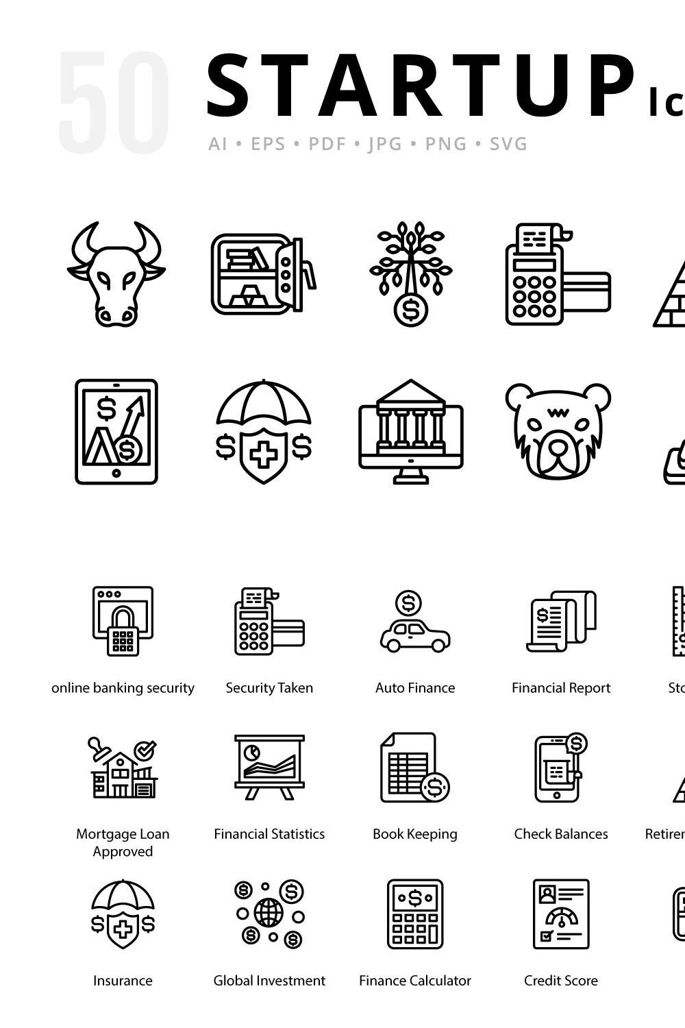 Finance Unique Outline Icons pinterest preview image.