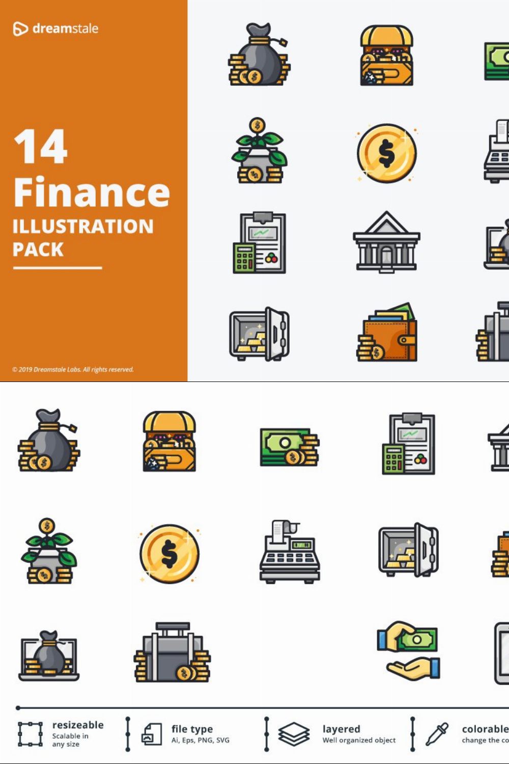 Finance vector illustration pack pinterest preview image.