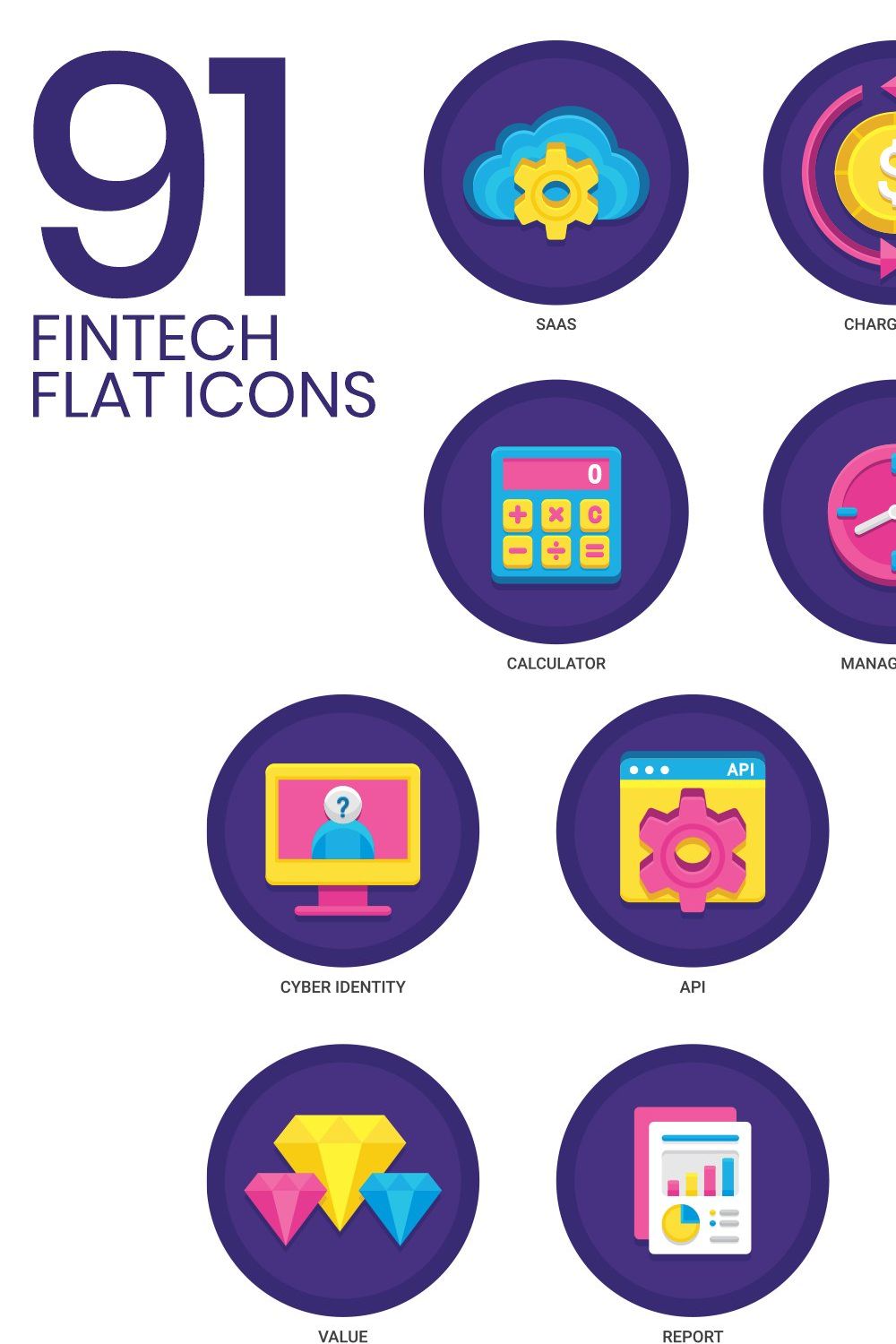 Fintech - Finance Technology Icons pinterest preview image.