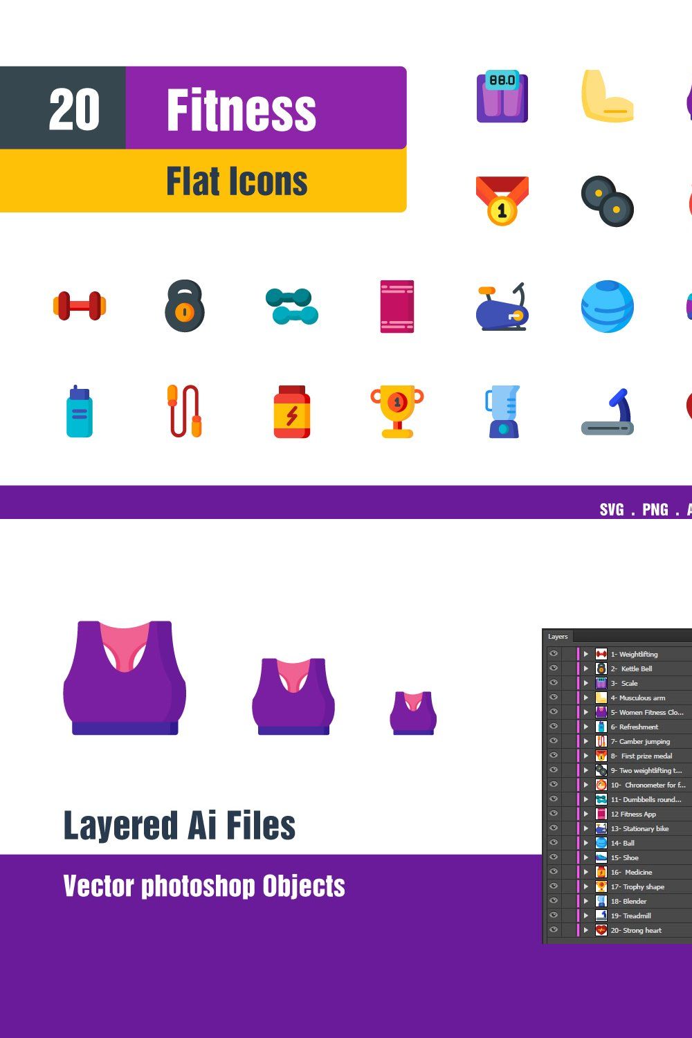 Fitness Icons pinterest preview image.