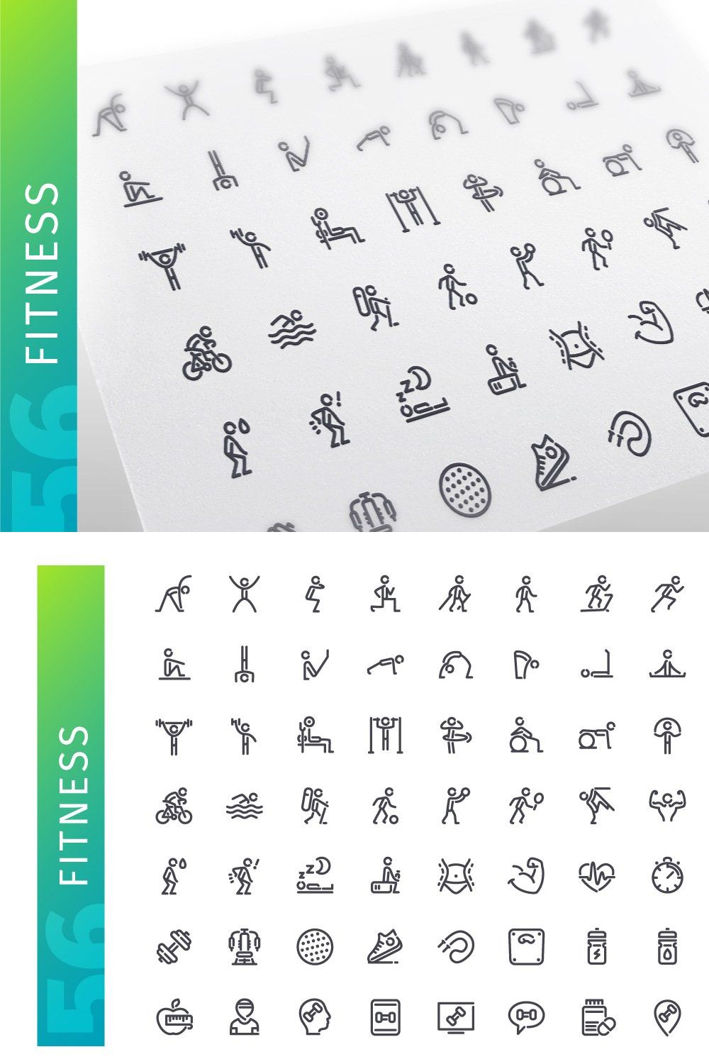 Fitness Line Icons Set pinterest preview image.