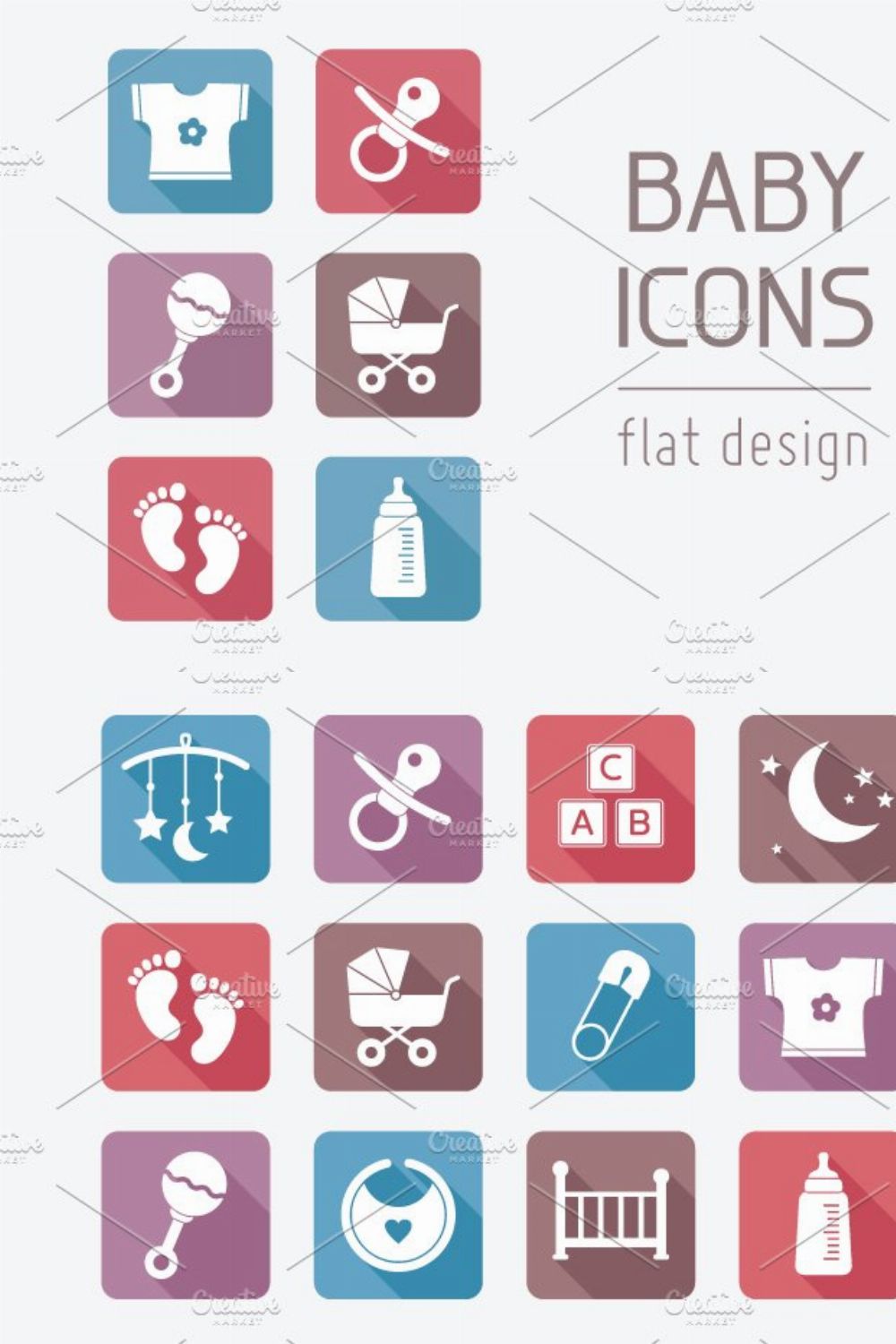 Flat Baby Icons pinterest preview image.