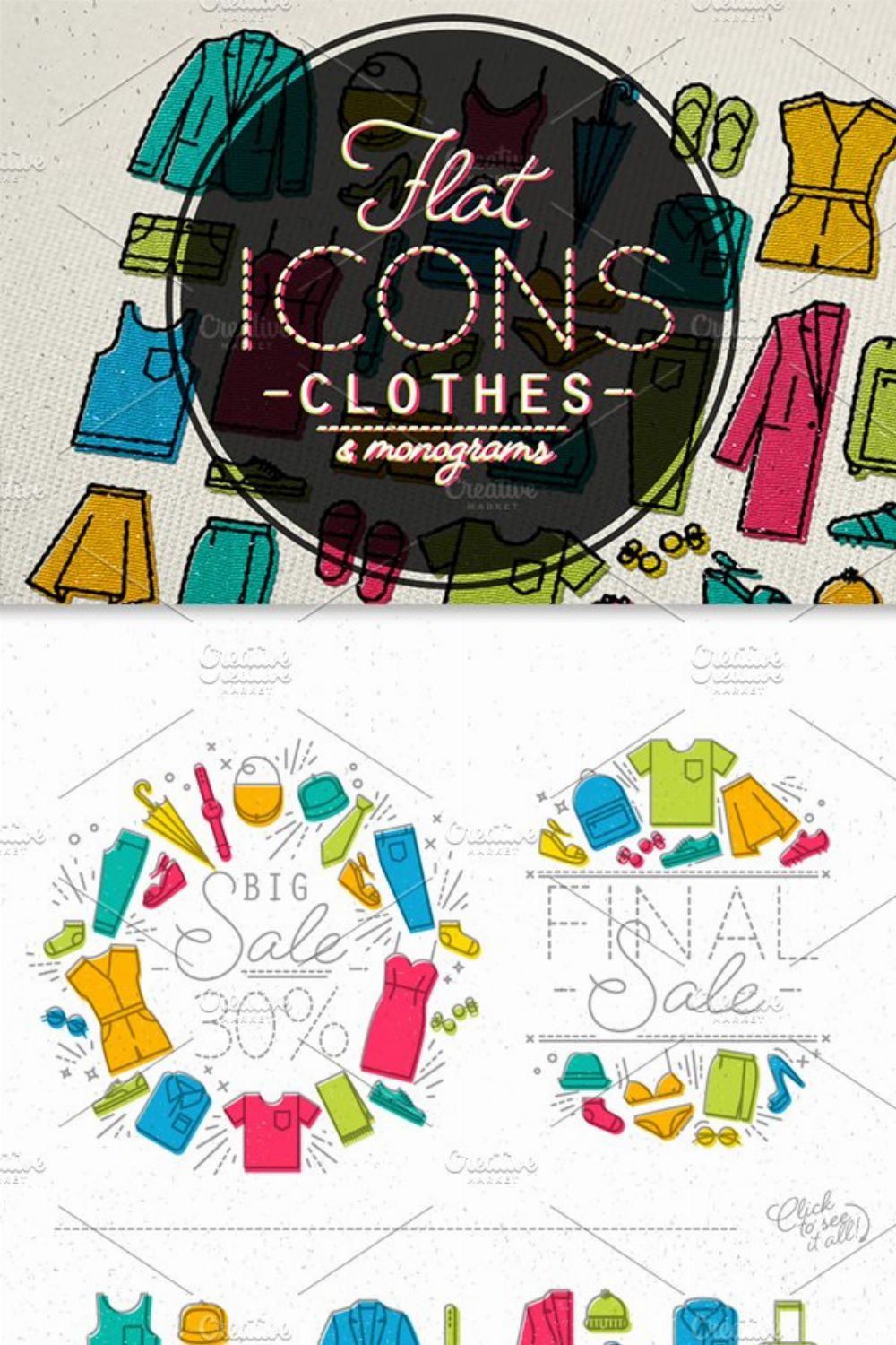 Flat clothes icons pinterest preview image.