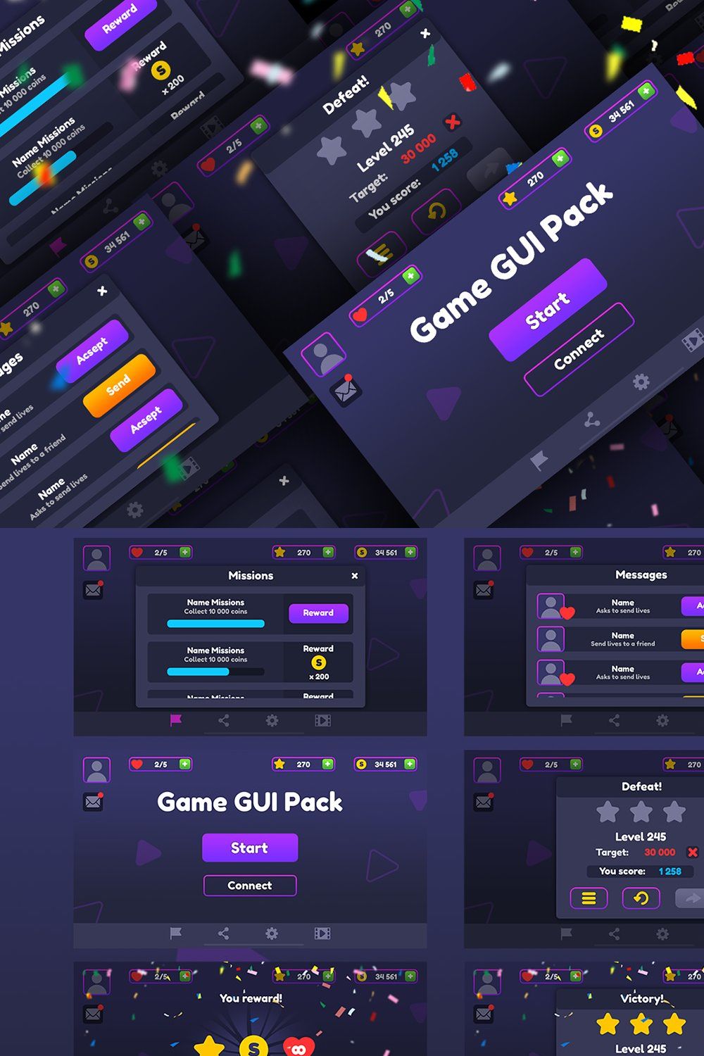 Flat Game GUI Pack pinterest preview image.