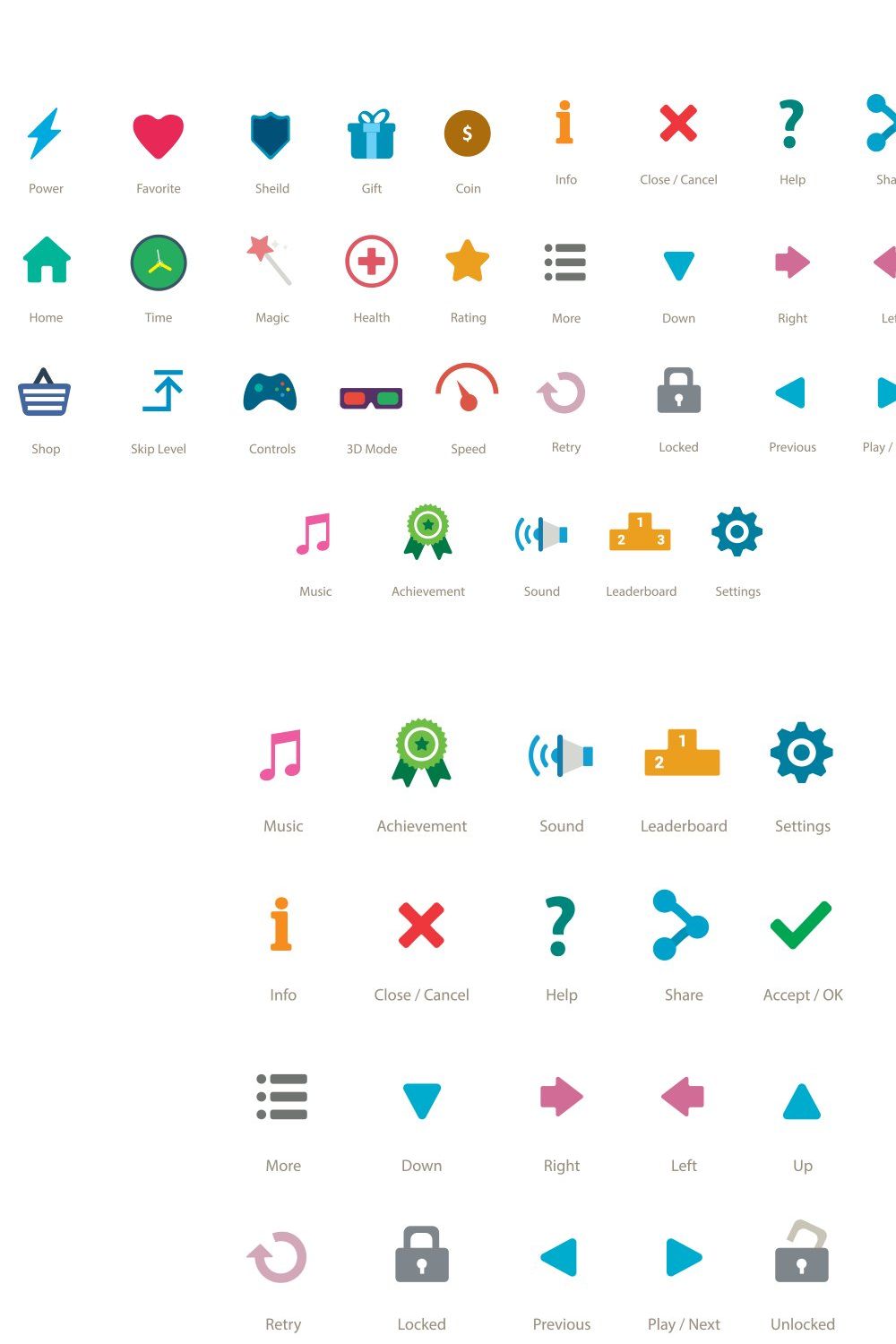 Flat Game UI Buttons/Icons pinterest preview image.