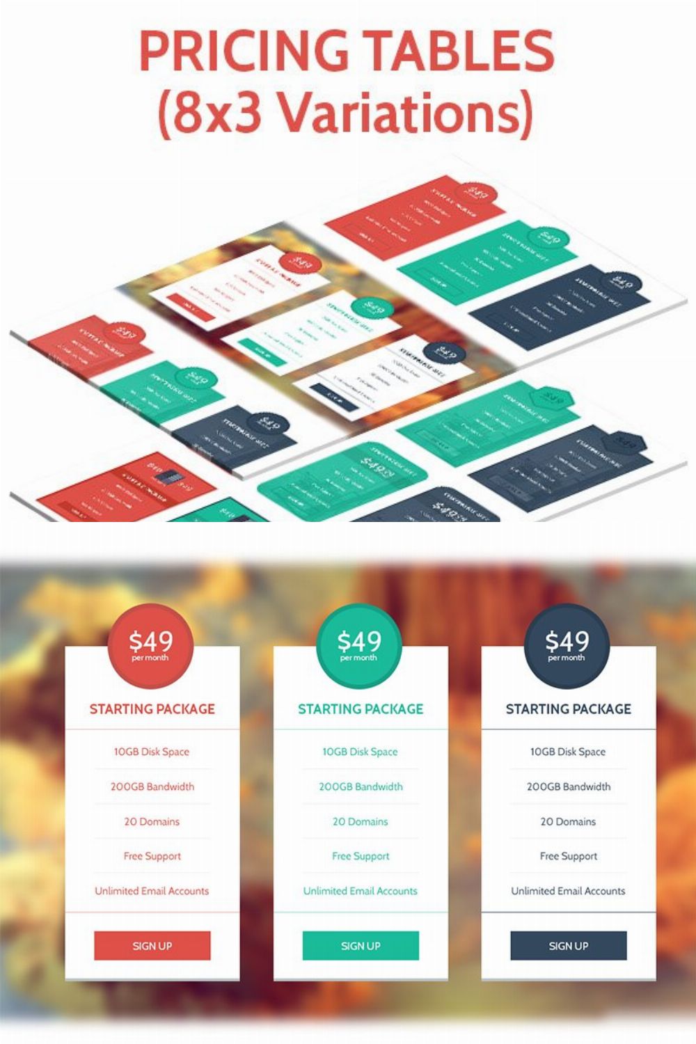 Flat & Modern Pricing Table Set pinterest preview image.