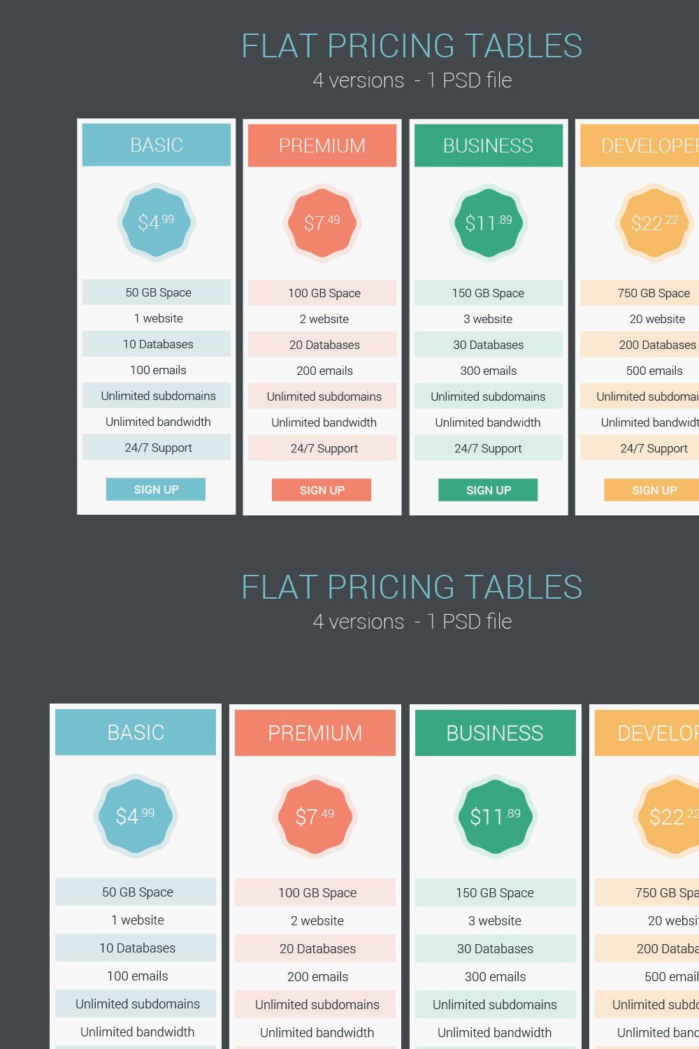Flat Pricing Tables pinterest preview image.