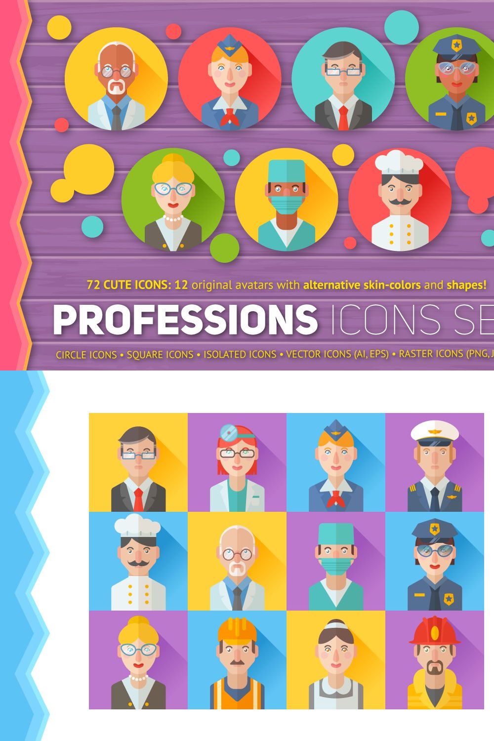 Flat Professions Avatars Icons pinterest preview image.