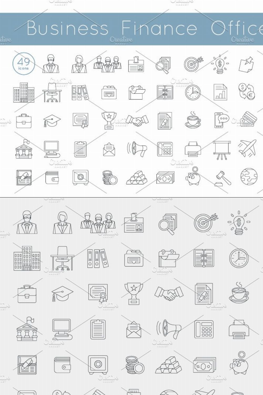 Flat Thin Line Vector Business Icons pinterest preview image.
