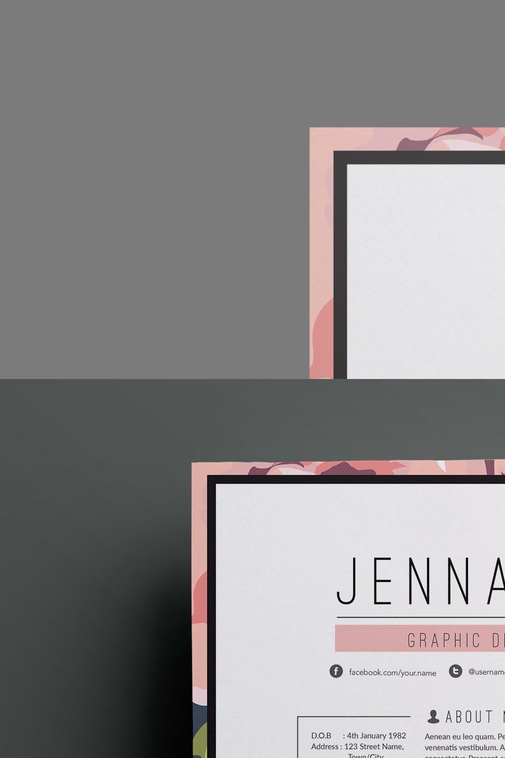Floral resume package pinterest preview image.