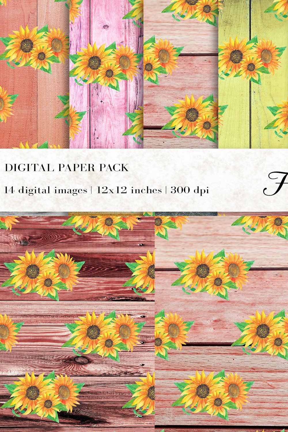 Floral Wood Rustic Digital Papers pinterest preview image.
