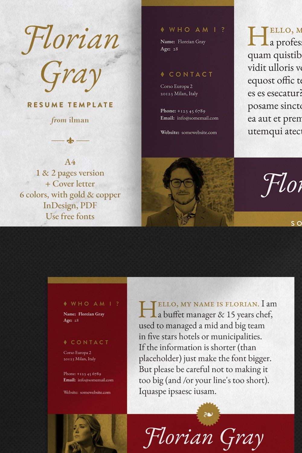 Florian Gray - Resume Template pinterest preview image.
