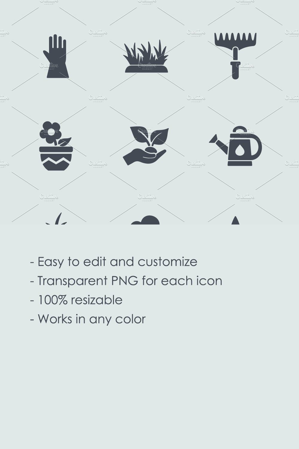Flower and gardening icons pinterest preview image.