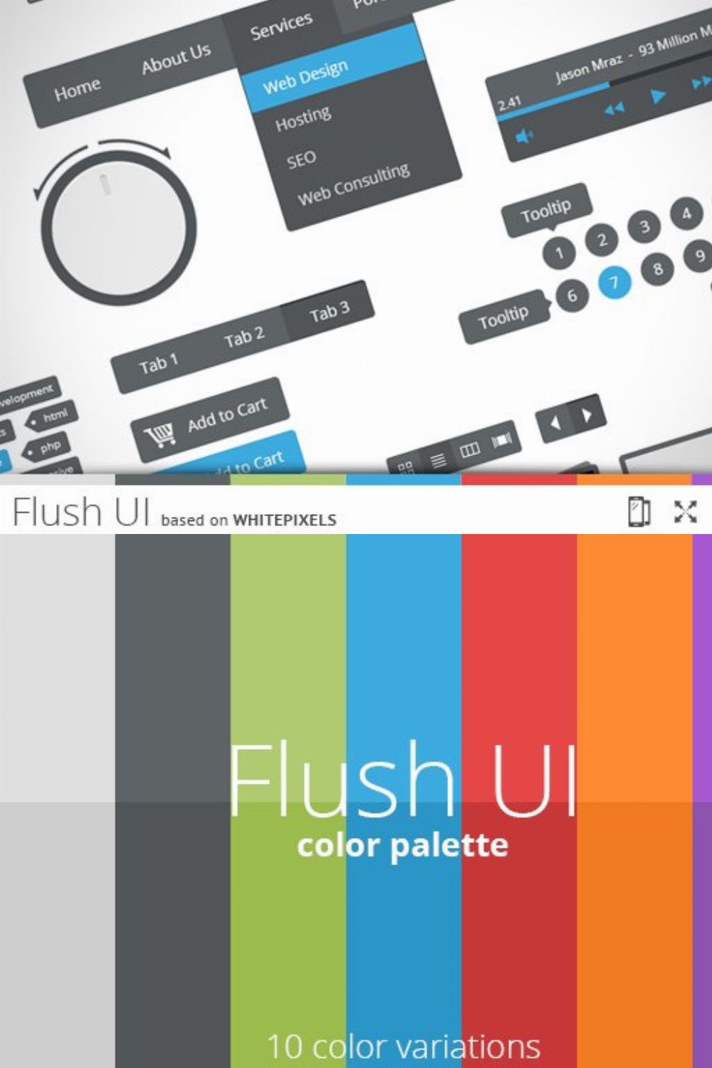 Flush UI - flat user interface pinterest preview image.