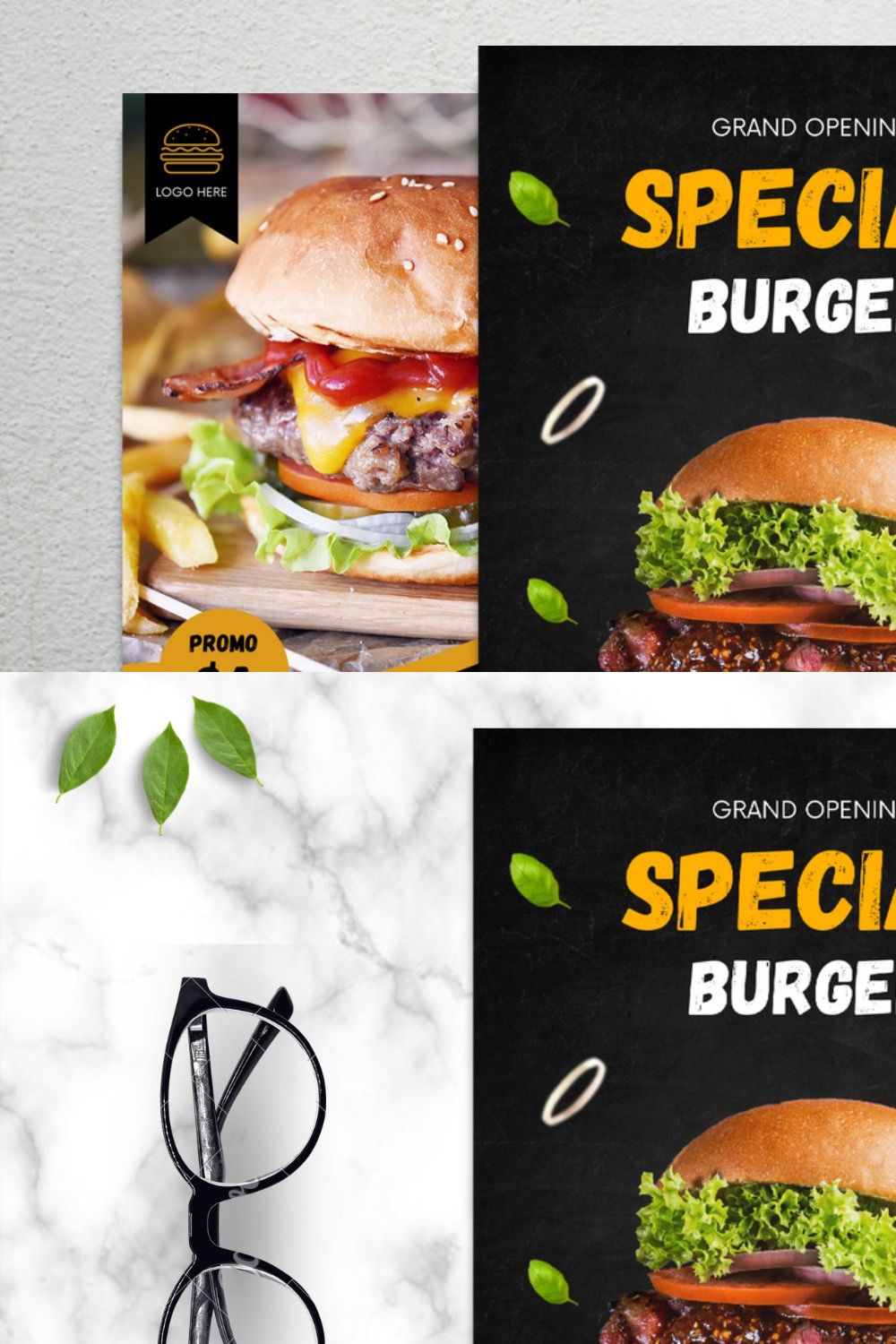 Flyer Poster Burger Canva Templates pinterest preview image.